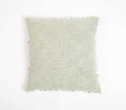 Solid Tasseled Pastel Sage Cotton Cushion Cover