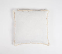 Solid White Cushion Cover with Frayed Border, 18 x 18 inches