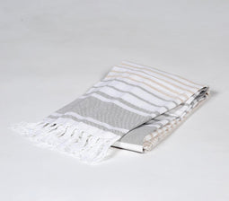 Striped Neutral Tasseled Towel