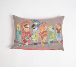 Tropical Parrots Embroidered lumbar cushion Cover