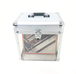 Vinyl case LP case for 70 plates lockable silver aluminum transparent acrylic