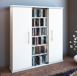 CD DVD rack cupboard Santo with doors White