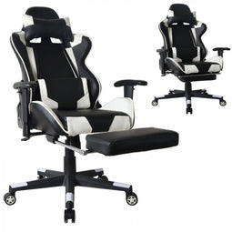 Gaming chair office chair Thomas - with footrest - racing style - black and white
