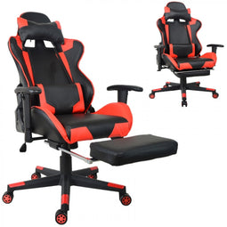 Office chair racing gaming chair style with footrest high premium design Thomas black red