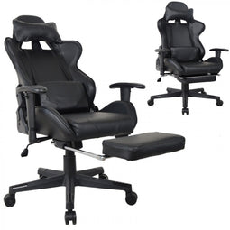 Gaming chair office chair Thomas - with footrest - racing style - ergonomically adjustable - black