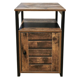 Bedside table industrial Tough design - hall side table - black metal brown wood