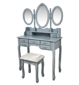 Dressing table - make-up table make up make-up - dressing table - mirror and stool - gray