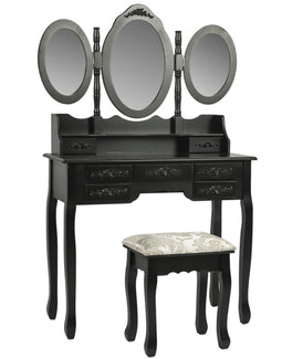Dressing table make up makeup toilet table with mirror and stool black