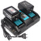 2x charger suitable for 1 to 2 Makita Li-ion batteries, not an original Makita battery