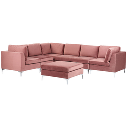 Beliani EVJA - Hoekbank met ottmaan - Roze - Rechterzijde - Fluweel