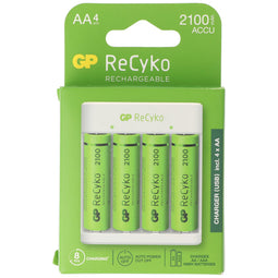 USB model charger GP E411 incl.4x ReCyko 1.2V AA Mignon 2100 mAh batteries