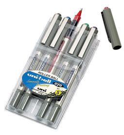 Uni-ball roller Eye Fine en Micro Fine, schrijfbreedte 0,5 mm, punt 0,7 mm, etui van 5 stuks: blauw,