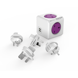 Allocacoc PowerCube® |ReWirable| USB Purple / 4x Travel Plugs / Type G (United Kingdom)
