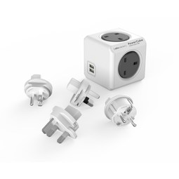 Allocacoc PowerCube® |ReWirable| USB Grey / 4x Travel Plugs / Type G (United Kingdom)