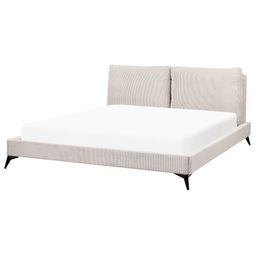 Beliani MELLE - Tweepersoonsbed - Lichtbeige - 180 x 200 cm - Corduroy