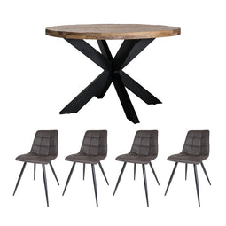 Home67 Home67 Set - Eettafel Bob ø130 cm + 4 x Eetkamerstoel Galgary - Antraciet