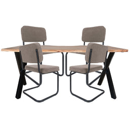 Home67 Set - Eettafel Pluma 180 cm + 4 x Eetkamerstoel Brooks - Taupe