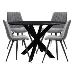 Home67 Set - Eettafel Icon Zwart ø130 cm + 4 x Eetkamerstoel Joppe Grey