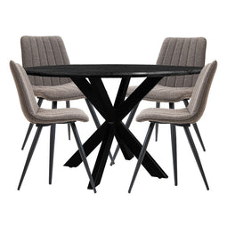 Home67 Set - Eettafel Icon Zwart ø130 cm + 4 x Eetkamerstoel Joppe Brown