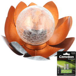 Decorative solar lotus flower made of metal with glass ball - pleasant warm white light - dreamy lig