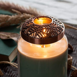 Candle Square Bronzen met bladeren kaarsendeksel - Purple River