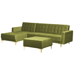 Beliani ABERDEEN - Hoekslaapbank ottomaan - Groen - Rechts - 267 cm - Fluweel