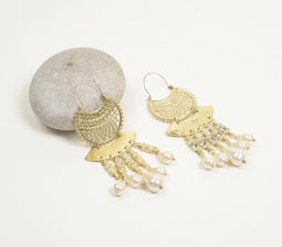 Pearl & Gold-Toned Feligree Dangle Earrings