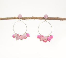 Popping Pink Beaded Hoop Earrings