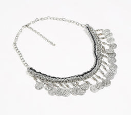 Silver-Toned Iron Charms Tribal Bib Necklace