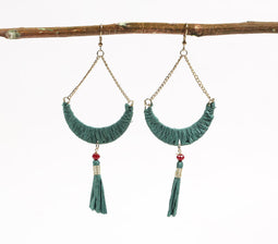 Raffair-Wrapped Iron Shoulder-Duster Earrings