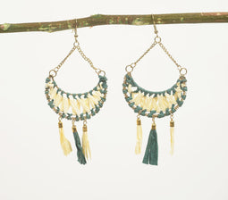 Raffia Tasseled Crescent Dangle Earrings