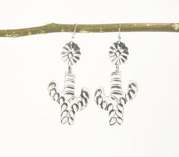 Silver-Toned Brass Floral-Cacti Dangle Earrings