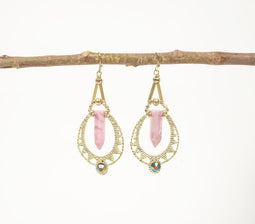 Rose Resin Tower & Metal Dangle Earrings