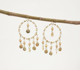 Sandy Beaded Metallic Dangle Hoop Earrings