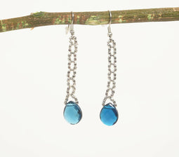 Silver-Toned Brass & Turquoise Crystal Dangle Earrings