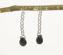 Silver-Toned Brass & Black Crystal Dangle Earrings