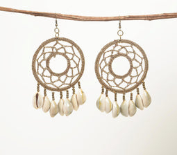 Shell & Thread Dreamcatcher Dangle Earrings