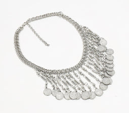 Silver-Toned Beads & Coins Statement Bib Necklace
