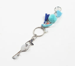 Silver-Toned Charm & Pompom Tasseled Keyring