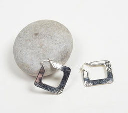 Silver-Toned Etched Brass Huggie Diamond Earrings