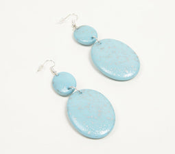 Silver-Toned Iron & Blue Resin Dangle Earrings