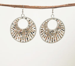Silver-Toned Iron & Glass Beads Dangle Earrings