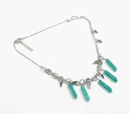 Silver-Toned Iron & Stone Spiked Necklace with Extension Chain