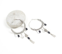 Silver-Toned Iron Chain-Tasseled Hoop Earrings