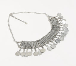 Silver-Toned Iron Coins Tribal Bib Necklace