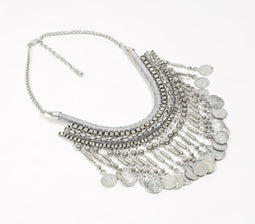 Silver-Toned Iron Coins Tribal Statement Bib Necklace