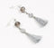 Silver-Toned Metal & Bead Tasseled Dangle Earrings