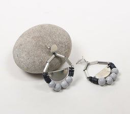 Silver-Toned Metal & Beads Drop Hoop Earrings