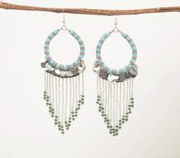 Silver-Toned Iron, Sequin & Glass Beads Dangle Earrings