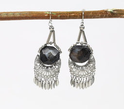 Silver-Toned Metal & Gemstone Dangle Earrings